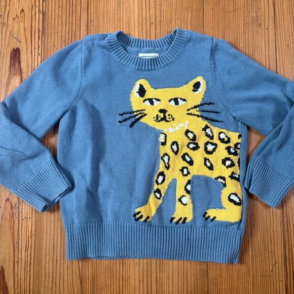 Amazon Essentials Other - Amazon Essentials blue yellow jaguar graphic knit toddler crew sweater SIZE 4-5